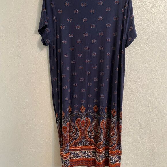 Lucky XL Navy Knit Paisley Print Dress, Boho AOP, Bohemian, Retro Style OF-1 - Picture 9 of 12